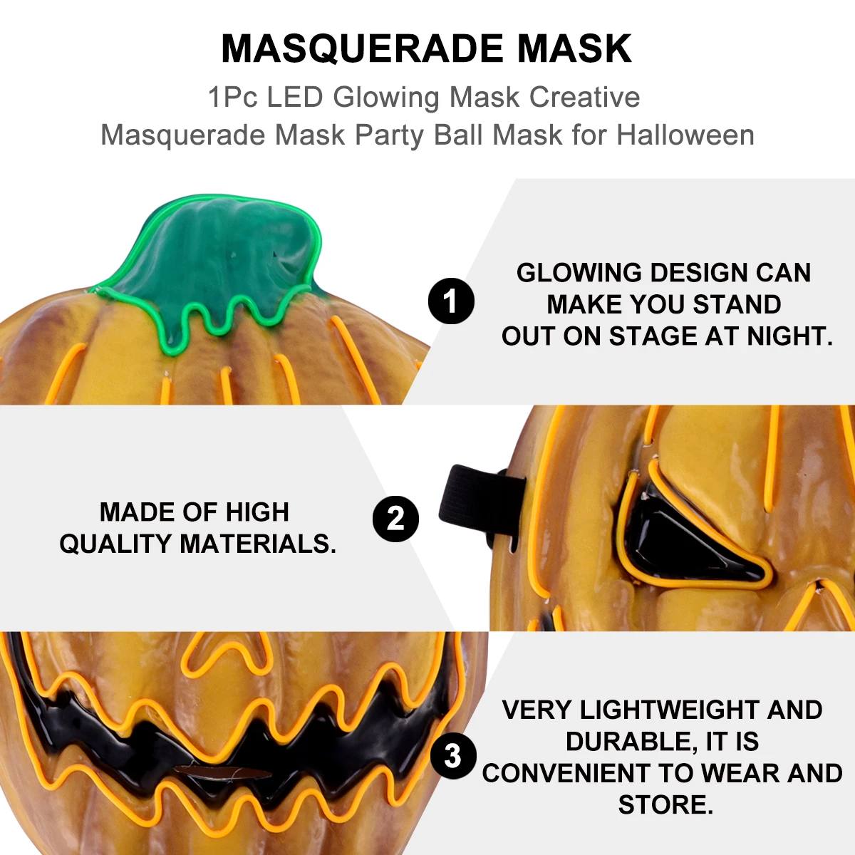 

LED Mask Lightweight Durable Plastic Glow in Dark Halloween Birthday Party Accessories Masquerade Glittery Masks