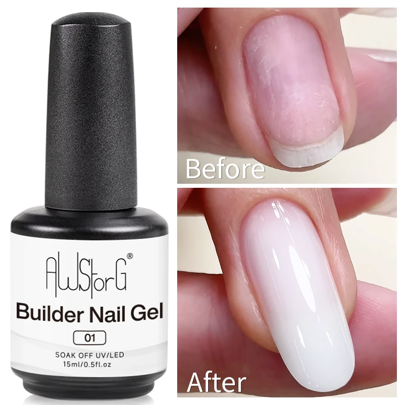 Awstorg 15ml gel de unha branco leitoso em uma garrafa semi permanente uv/led prolongamento rápido verniz gel arte de unha manicure