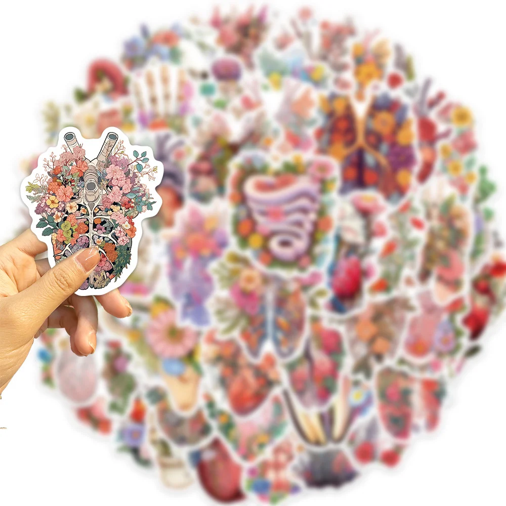 50pcs Aesthetic Science Flower Organ Stickers For Stationery Scrapbook Laptop Suitcase Phone Ipad Cartoon Handmade DIY Sticker