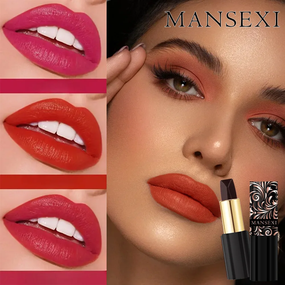 Three-Color Matte Lipstick (Single Tube) Waterproof, Long-Lasting, Non-Cracking Formula; Multi-Shade Options for Women's Daily