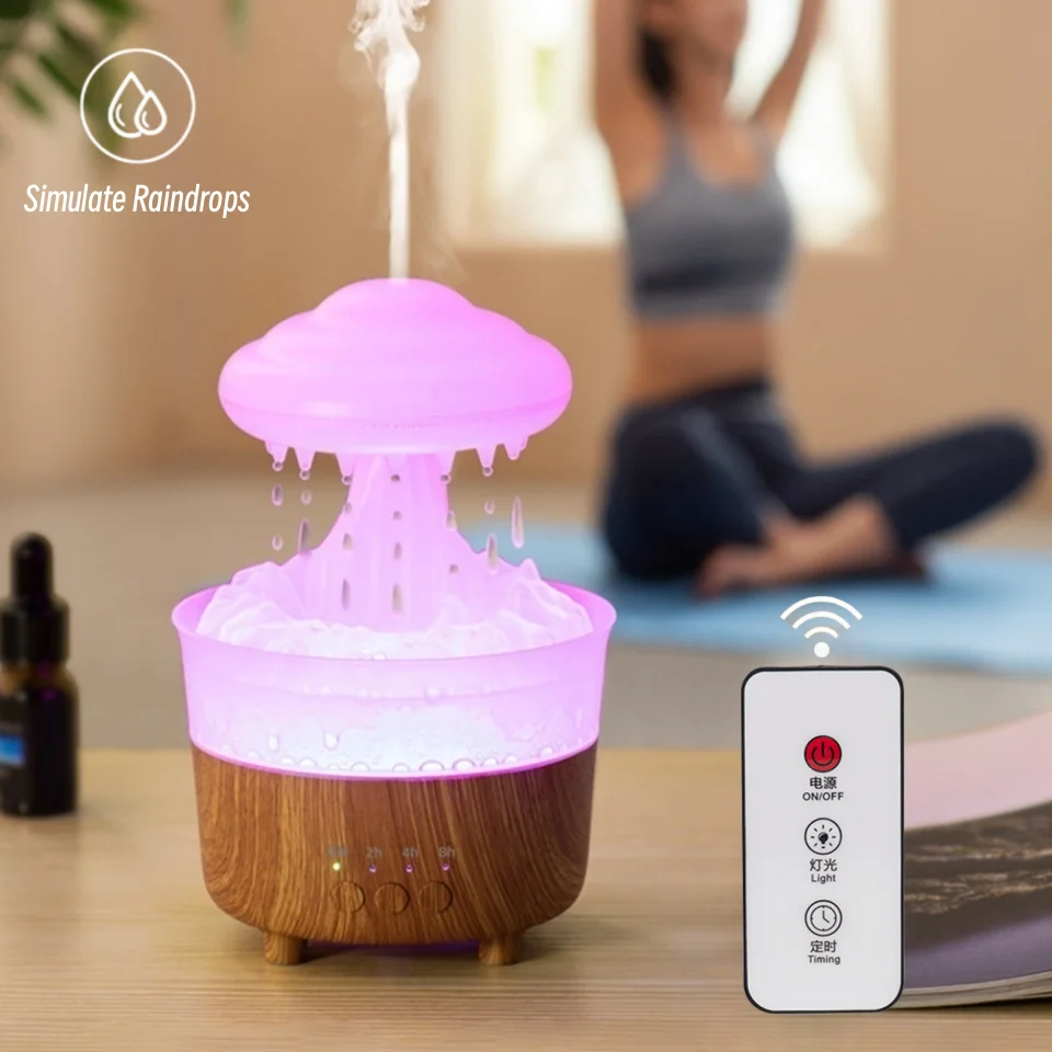 Remote Control LED Rain Cloud Aromatherapy Air Humidifier Creative Water Drop Electric Ultrasonic Aroma Essential Oil Diffuser