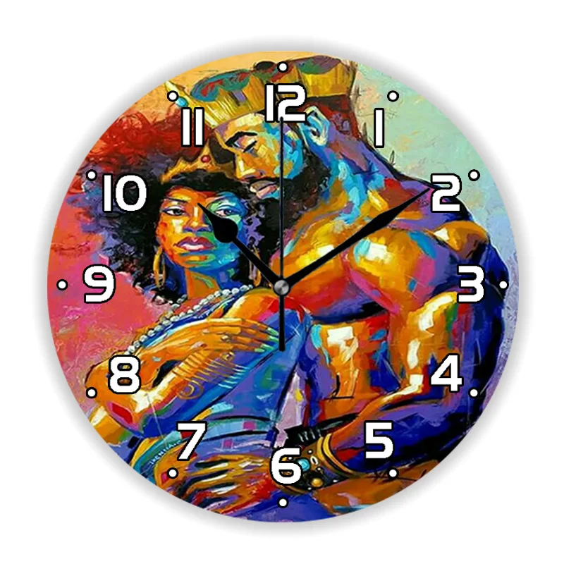 African American Black Couple Wall Clock for Bedroom Afro Woman Man Love Kitchen Wall Watch Home Decor Wedding Anniversary Gift