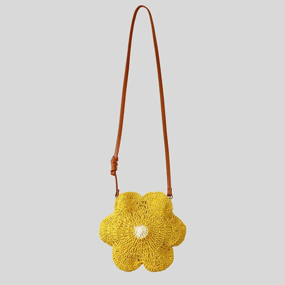 

Simple Hollow Out Weave Straw Bag Flower Bohemian Style Beach Bag Beach Handbag Large Capacity Hollow Tote Bag Girls