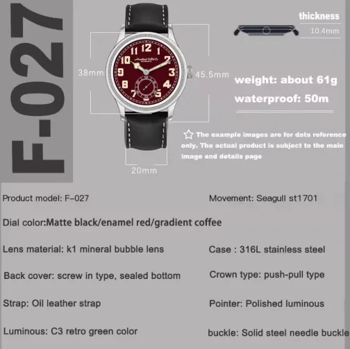 Hruodland 2026 Men's Automatic Mechanical Watch Retro Pilot Style Gradient Coffee Dial C3 Luminous 50M Waterproof F027