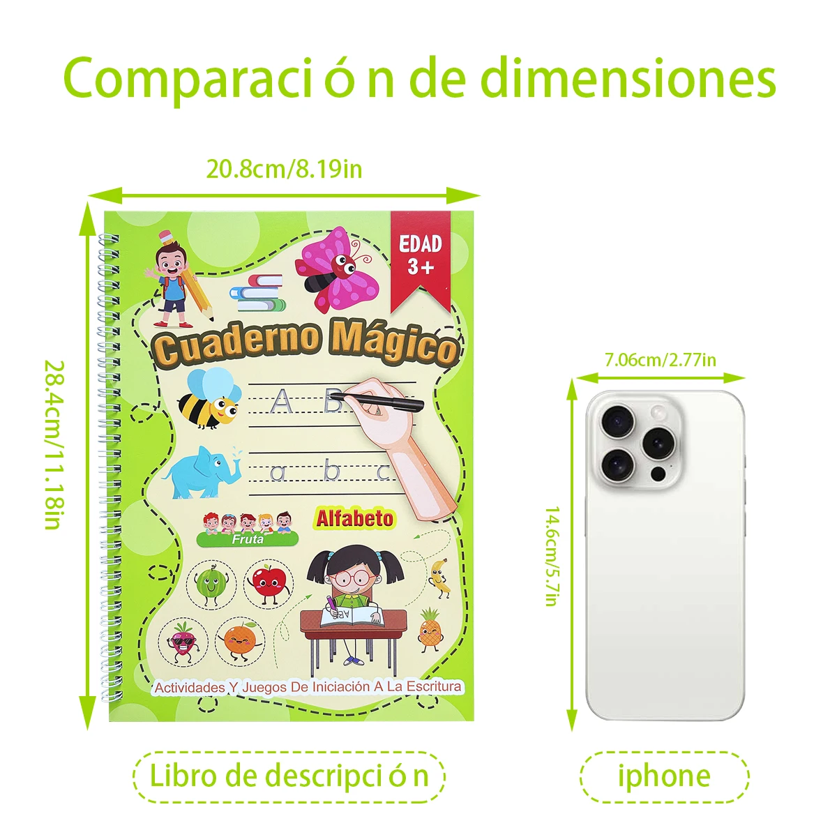 Magic Notebook, children's early education workbook, Digital and alphabetic writing enlightenment, Spanish language workbook