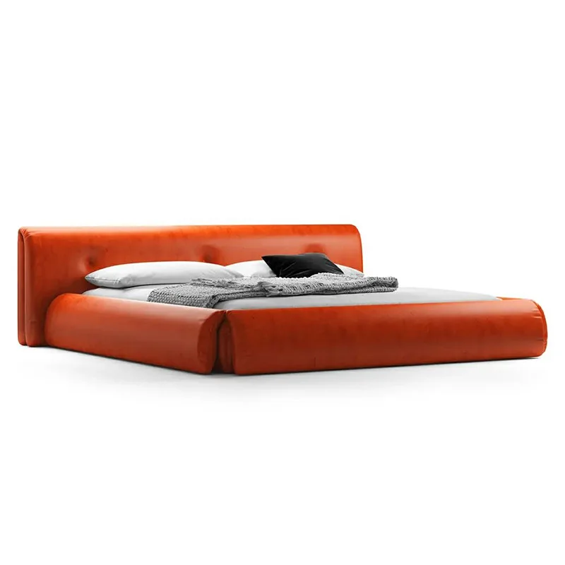 Italian light luxury bed 2023 new double bed leather first layer cowhide modern simple high-end atmospheric wedding bed