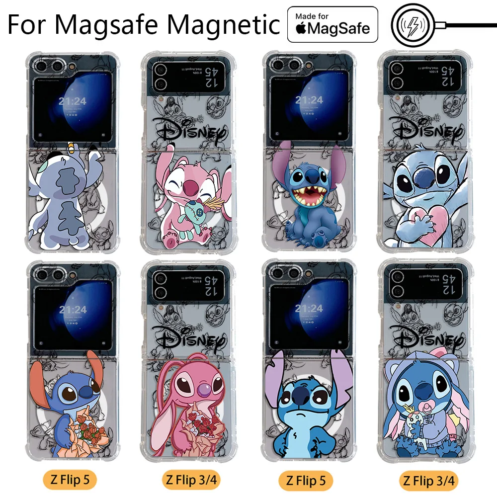 Cartoon Cool Stitch Magsafe Magnetic Phone Case for Samsung Galaxy Z Flip 3 4 Z Flip 5 6 Z 5G Soft Transparent Back Cover