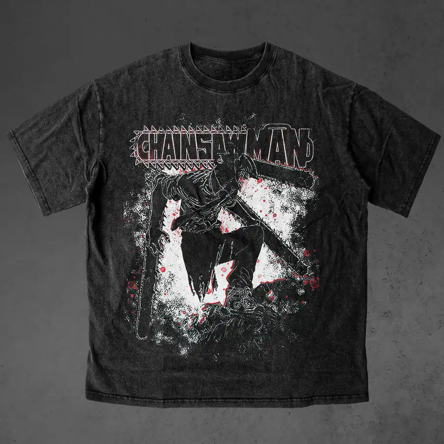 

Makima Chainsaw Man Anime T-Shirt Men Vintage Washed Black Graphic Tee Streetwear Harajuku Cotton Oversized Short Sleeve T Shirt