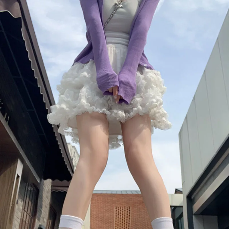 

2022, женские милые милые мини-юбки с оборками в стиле Лолиты Fairycore, белые кружевные мини-юбки с тортом, сетчатые танцевальные милые женские антилегкие пышные юбки трапециевидной формы