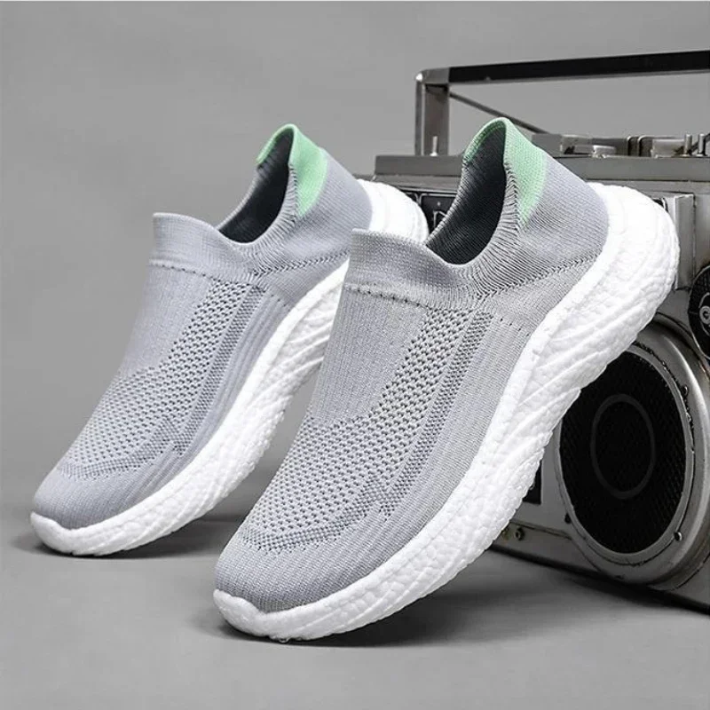 Slip On Men Casual Sneakers Hollow Mesh Popcorn Sole Lightweight Shock Absorbing Non Slip Daily Wear Walking Shoes