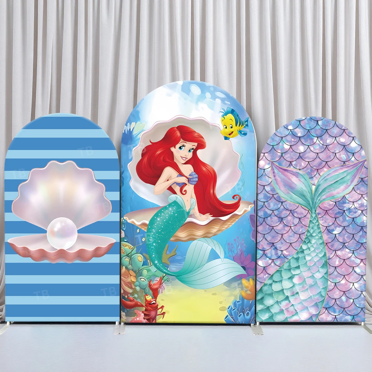 

TB Little Mermaid Arch Backdrop Cover Princess Ariel Girls Birthday Baby Shower Photography Background Party Decoration Elastic