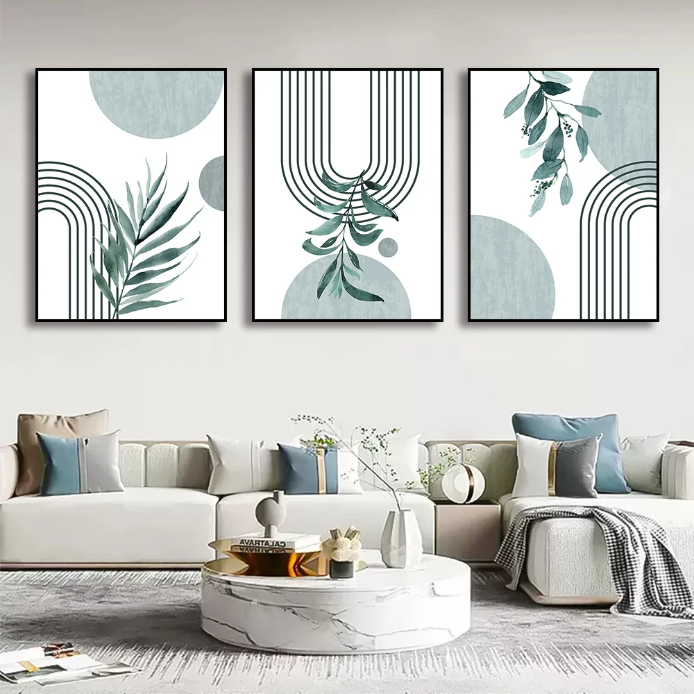 3PCS Frameless Nordic Poster Abstract Line Leaf Geometry Canvas Painting Wall Art Poster Living Room Home Decor Ideal Gift