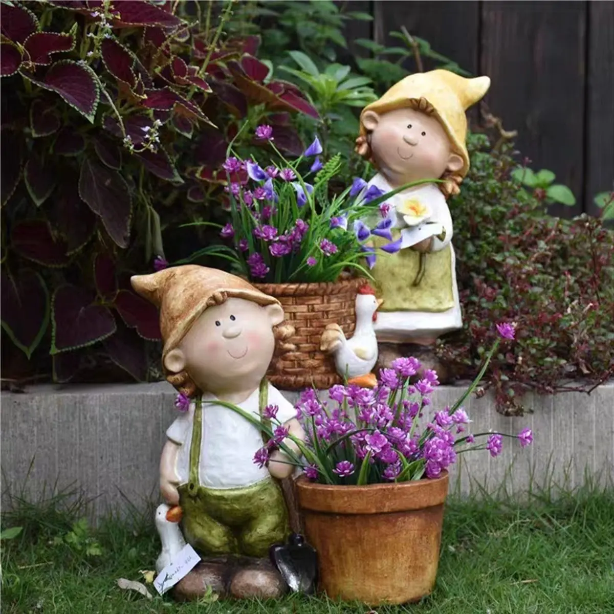 

(AA91) Garden Statue Flowerpot Container Display Holder Organizer Resin Sculpture for Indoor Plants Office Farmhouse Girl