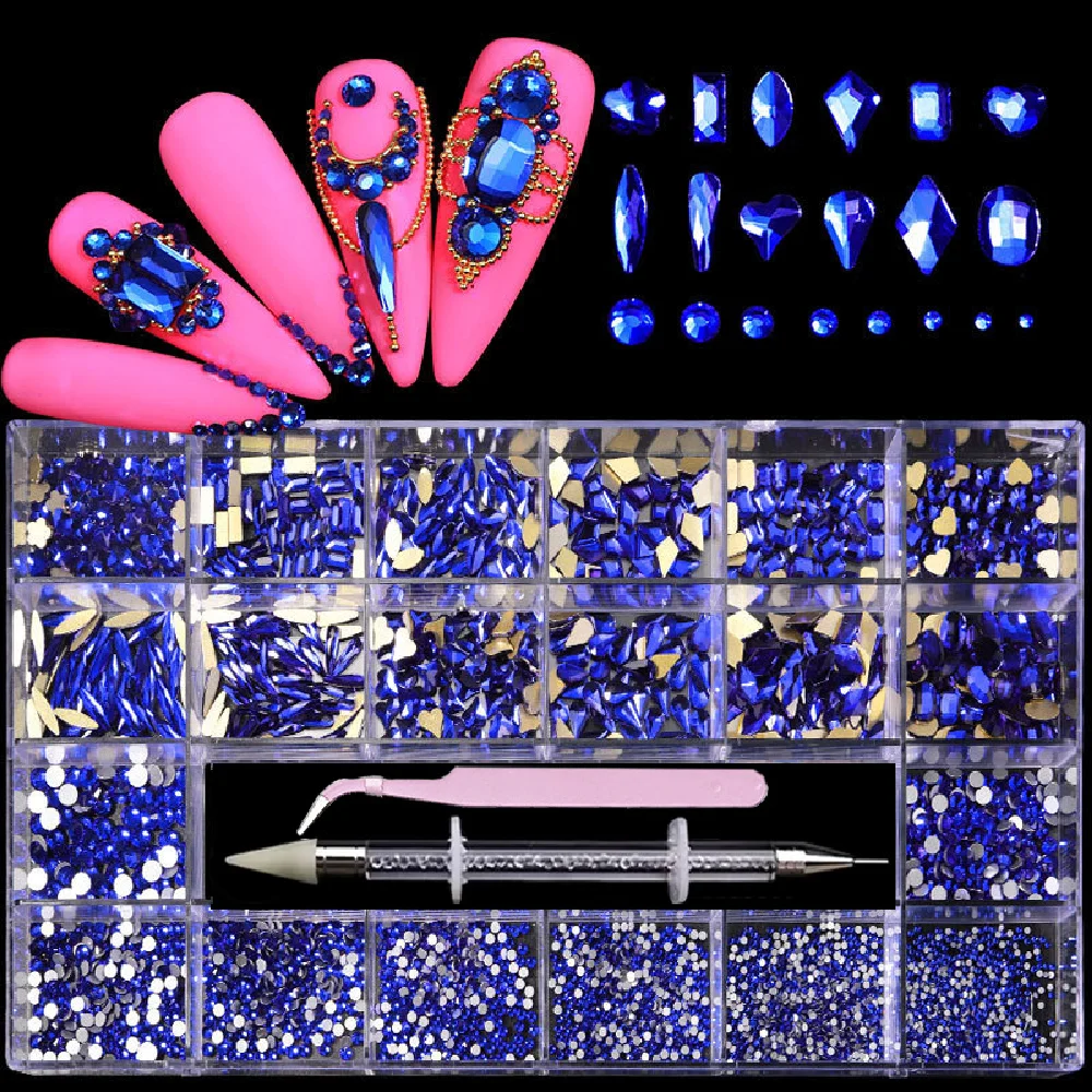 21 grid box manicure diamond glass flat bottom diamond shaped diamond DIY nail water diamond manicure jewelry set