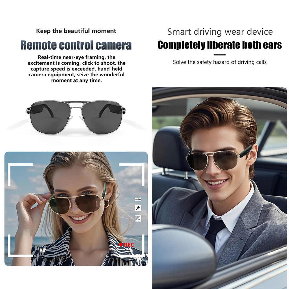 JT-GS02 Smart Bluetooth Glasses UV400 Polarized Lens AI Audio Smart Sunglasses With Microphone Voice Call Outdoor Eyeglasses