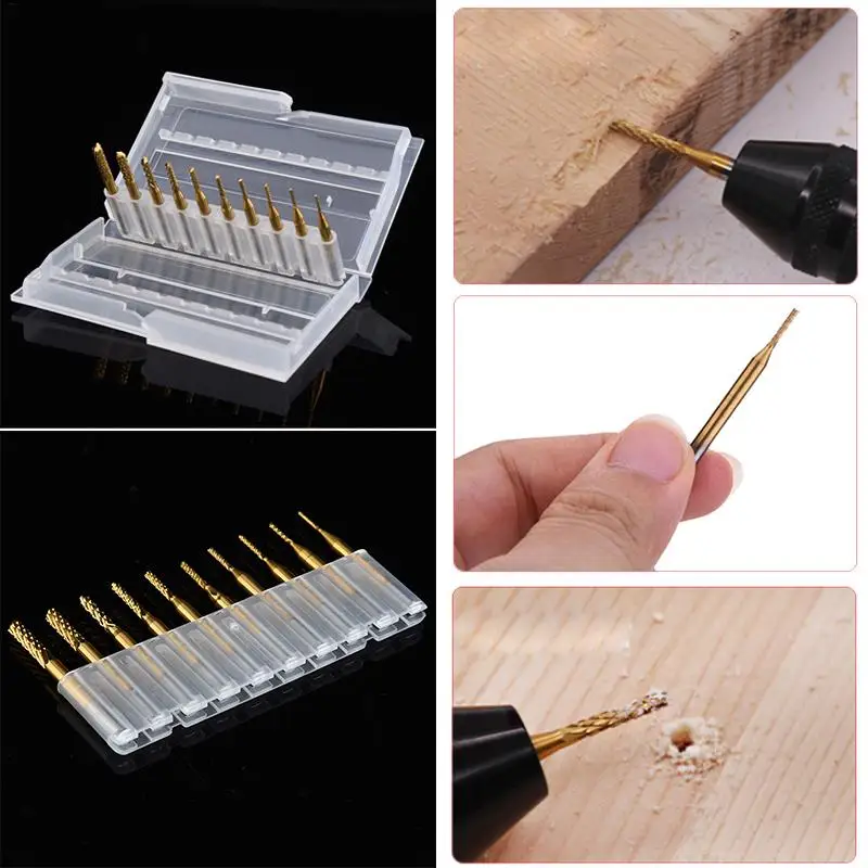 

10pc Titanium Plated Twist Drill Set 0.8-3.175mm Small Drill Bit Electric Drill Drill Tool DIY Woodwork Drill and Open Drill Bit