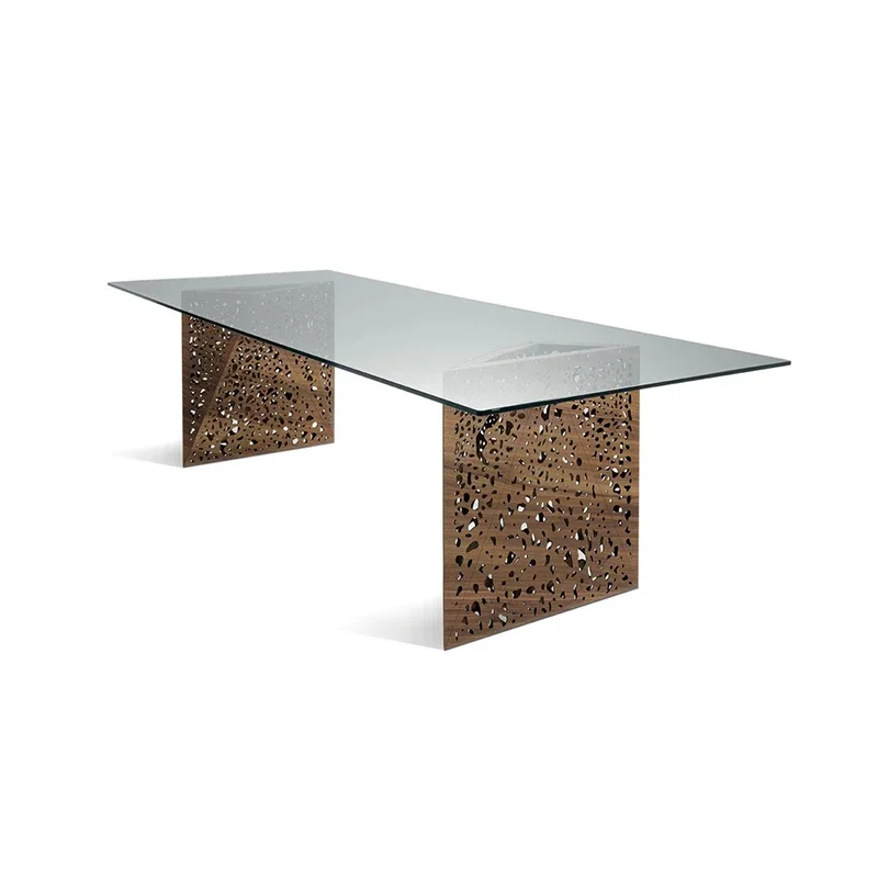 hu-Italian Minimalist Glass Dining Table Designer Creative Modern Light Luxury Negotiable Table Rectangular Dining Table#