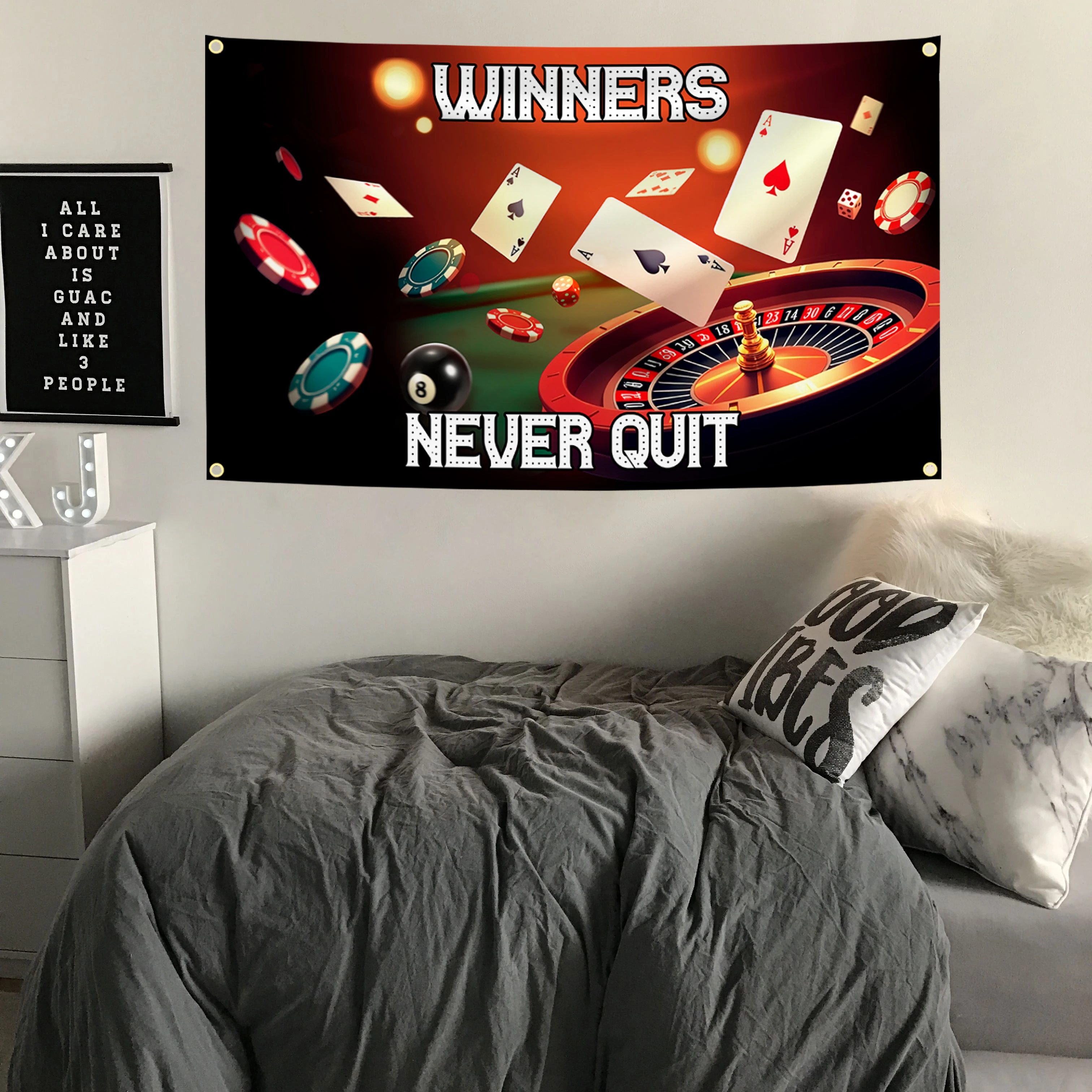 Winners Never Quit Funny Meme Tapestry Wall Hanging Bar Dorm Room Decor Motivational Art Elevate Your Space Elevate Your Space