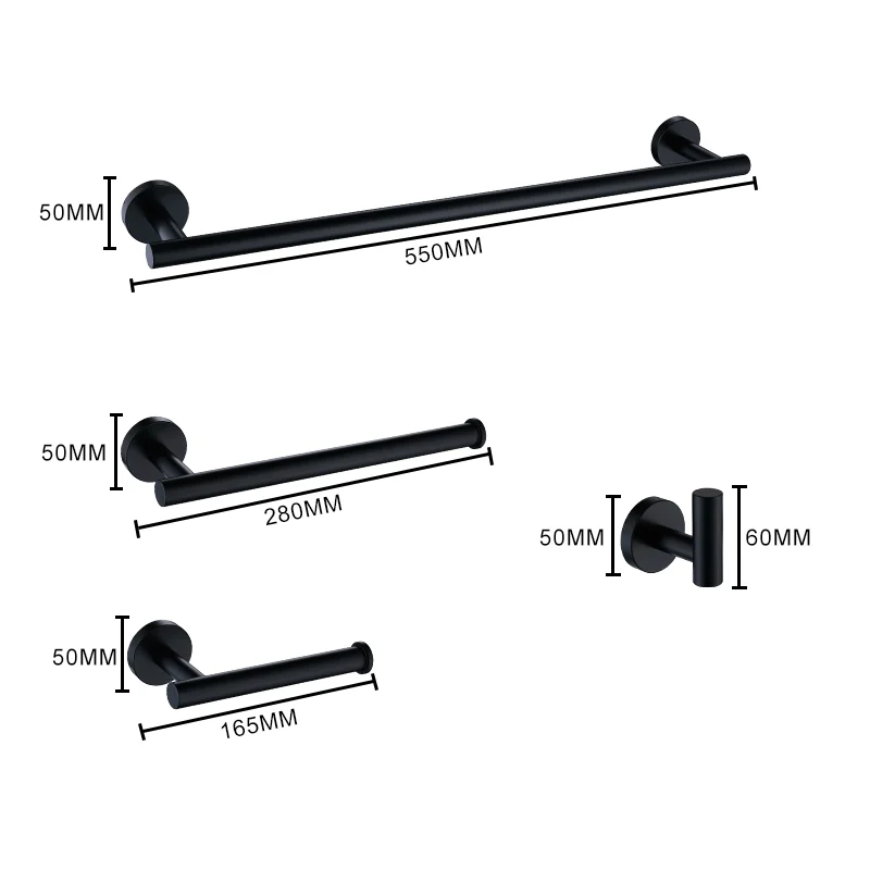 Matte Black Towel Bar Wall Mount Bathroom Accessories Set Toilet Paper Holder Hand Towel Coat Robe Hook Hanger Stainless Steel