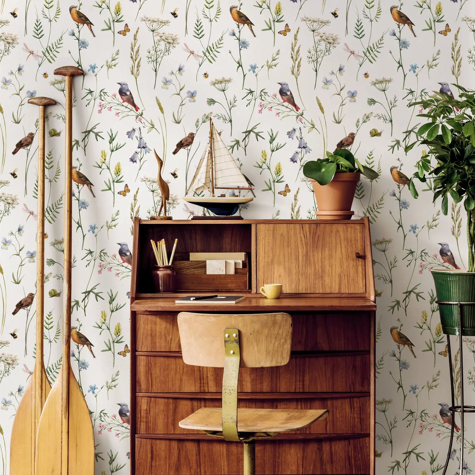 Animal Wallpaper Peel and Stick, Leaves And Birds Wallpaper For Home Decor Wall Art,Self-adhesive Or Tradition Un-paste Paper