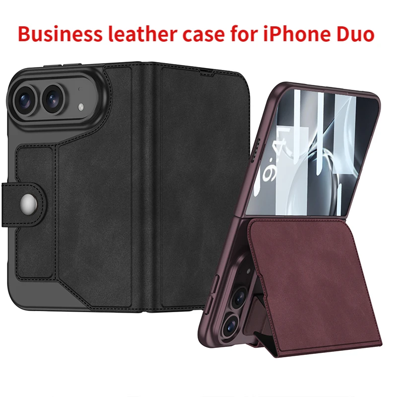PU Leather Phone Case for iPhone Duo with Pen Slot Screen Glass Film Wide Hinge Protection Cover No Pen Included