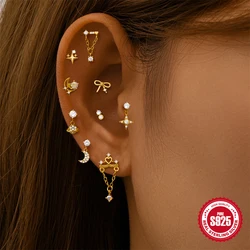 CANNER-Boucles d'oreilles en argent regardé S925 pour femmes et filles, étoiles et lune, piercing, cartilage, vis, clous, oreille, Sophia, bijoux fins, cadeaux