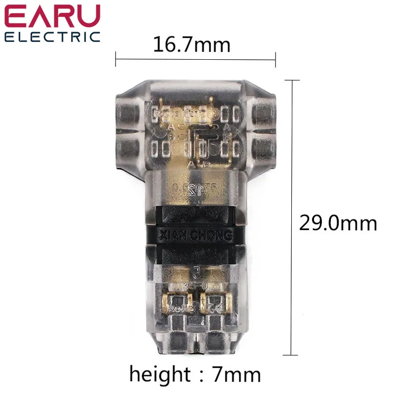 5/10Pcs/lot 2 Pin 2 Way 300v 10a Universal Compact Wire Wiring Connector T SHAPE Conductor Terminal Block With Lever AWG 18-24