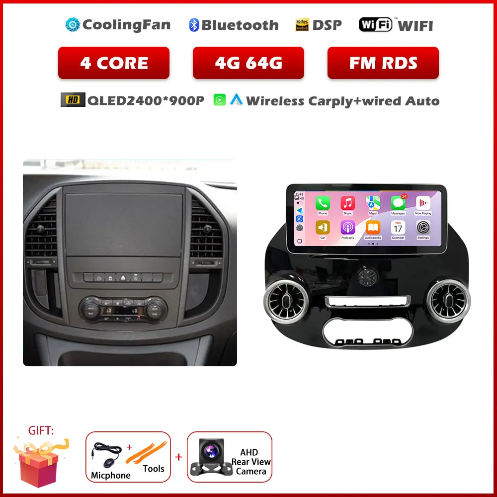 12,3 inch Android 15 autoradio voor Benz Vito W447 2014-2021 stereo-ontvanger GPS-navigatie DSP video Carplay-speler GEEN 2DIN DVD