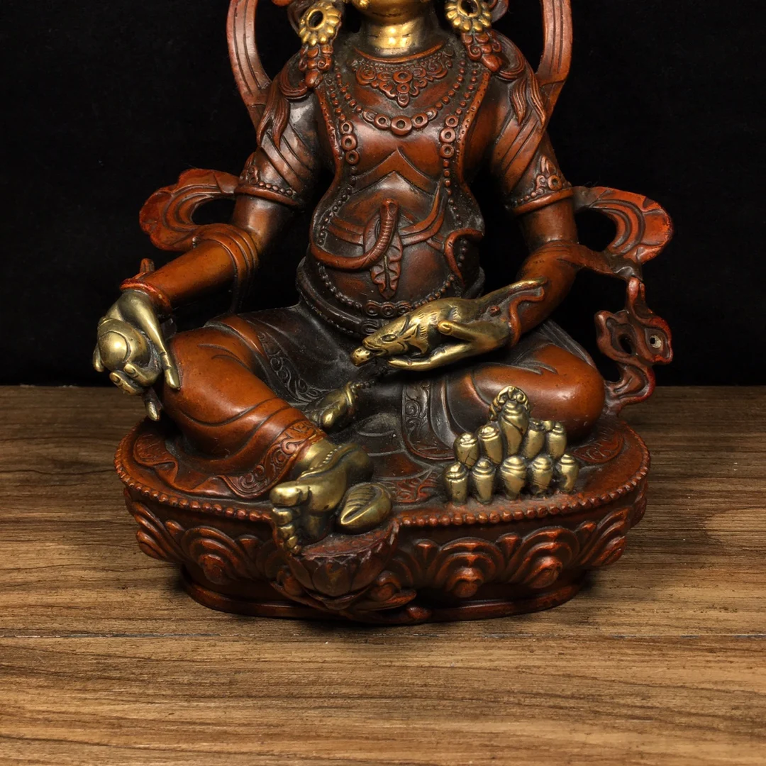 22.5cm Nepalese Tibetan Old Pure Copper Gilded True Gold Treasure Buddha Statue Ornament