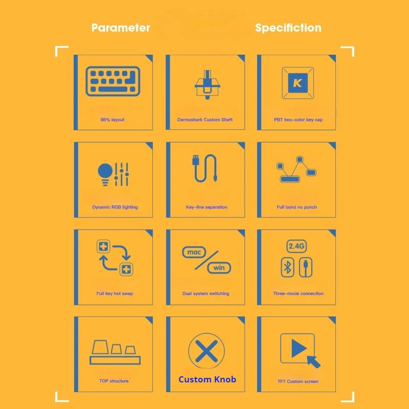 Darmoshark Top 98 Wireless Three Mode Mechanical Keyboard Side Carved Customized Hot Swappable 96key Gaming Office Keyboard