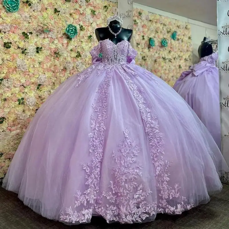 

Purple Mexican Vestidos De 15 Quinceañera Applique Sweetheart Off Shoulder Ball Gown Sweet 16 Dress Birthday Quinceanera Dress