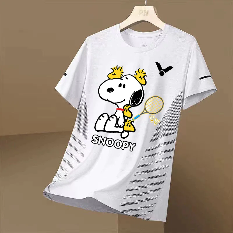 Novedad de verano, camiseta de tenis transpirable con estampado 3D de Snoopy para hombre, camisetas deportivas de manga corta para exteriores, camisetas informales de gran tamaño Unisex