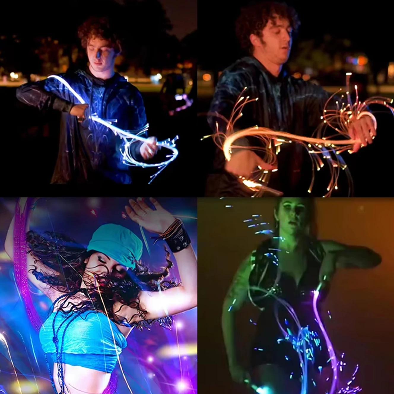 قطعتان من سوط ألياف LED متعدد الأوضاع - تأثير إضاءة فائق السطوع، تأثير تغيير لون ديناميكي، دعائم إضاءة بلاستيكية خفيفة الوزن، مناسبة لحفلات الهذيان والرقص الشرقي وحفلات الهالوين وأعياد الميلاد، وإكسسوارات أعياد الميلاد والهواء المحمولة والديكورات المحمولة والمناسبات