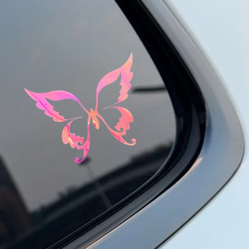 1PC 트렌디한 무지개빛 나비 스티커 - 기기 및 액세서리를 위한 눈길을 끄는 방수 비닐 장식