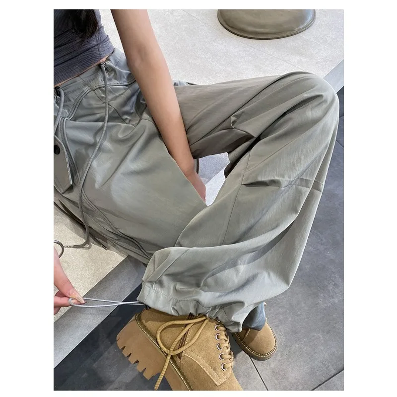 Cool and Trendy Street Hiphop Paratrooper Workwear Pants for Women High-waisted, Drawstring, Wide-leg Trousers for Men in Summer
