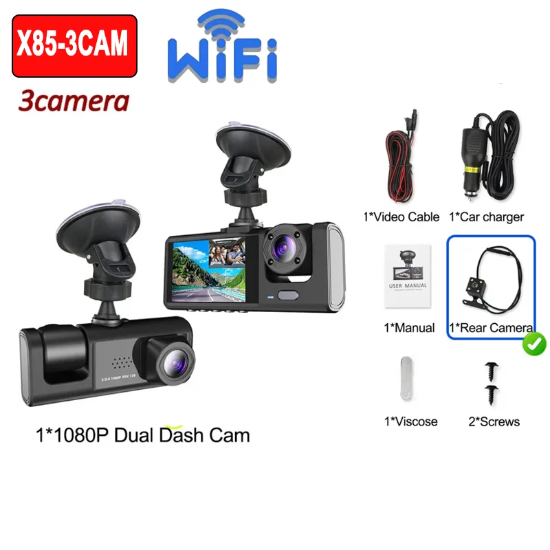 2/3 Camera WIFI/GEEN WIFI Dash Cam Cabine Auto Dvr 1080P Interieur Voertuig Drieweg Kanaal Dvrs Recorder Video Dashcam Camcorder
