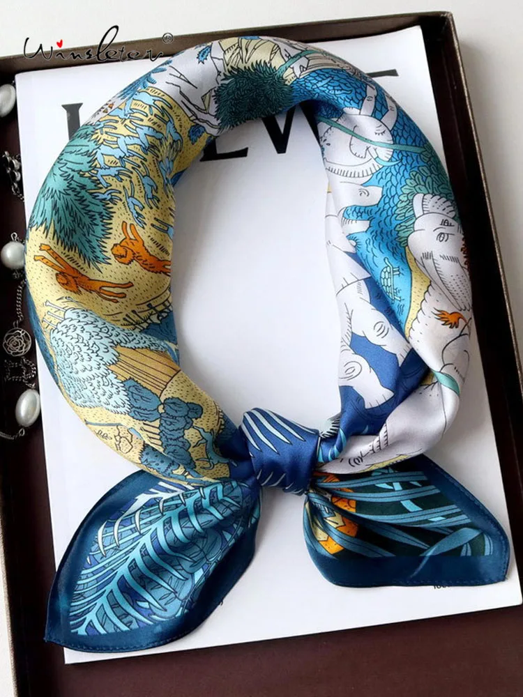 

Winsleter-Женский элегантный шарф из 100% натурального шелка, 68*68 см с животным принтом, подарки для мамы, модные высококачественные шарфы, осень 202, A58340CC