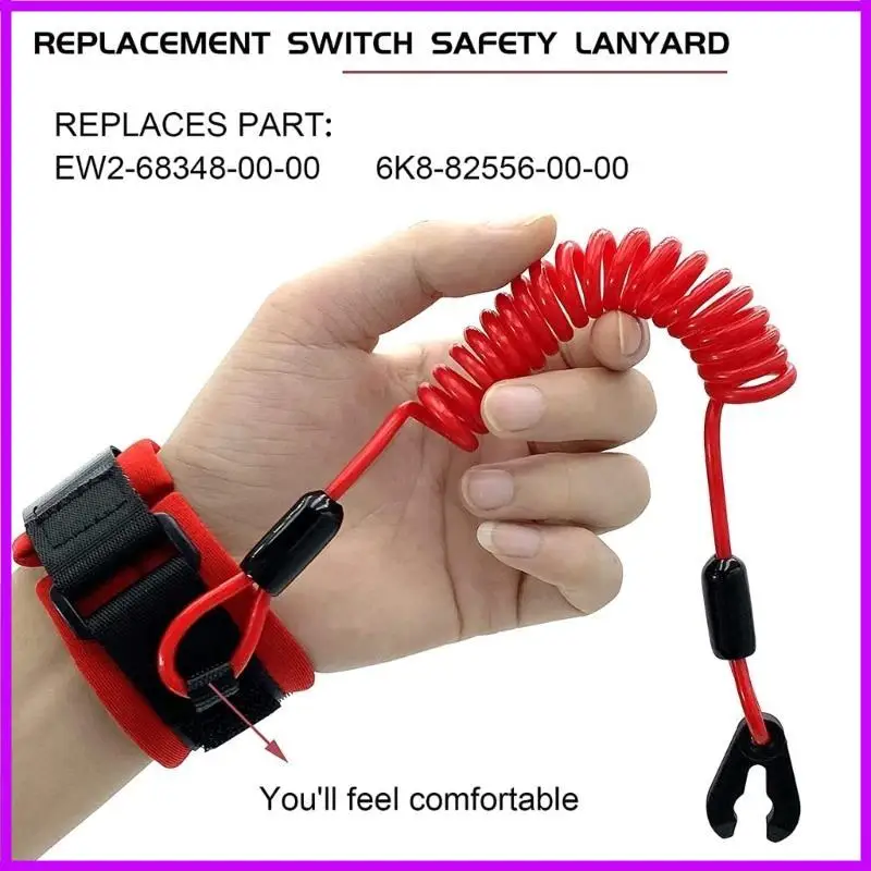 R9CC Boat Engine Emergency Stop Switch Safety Lanyard Cord Replacement for Outboard Motor 160cm/63inch Long