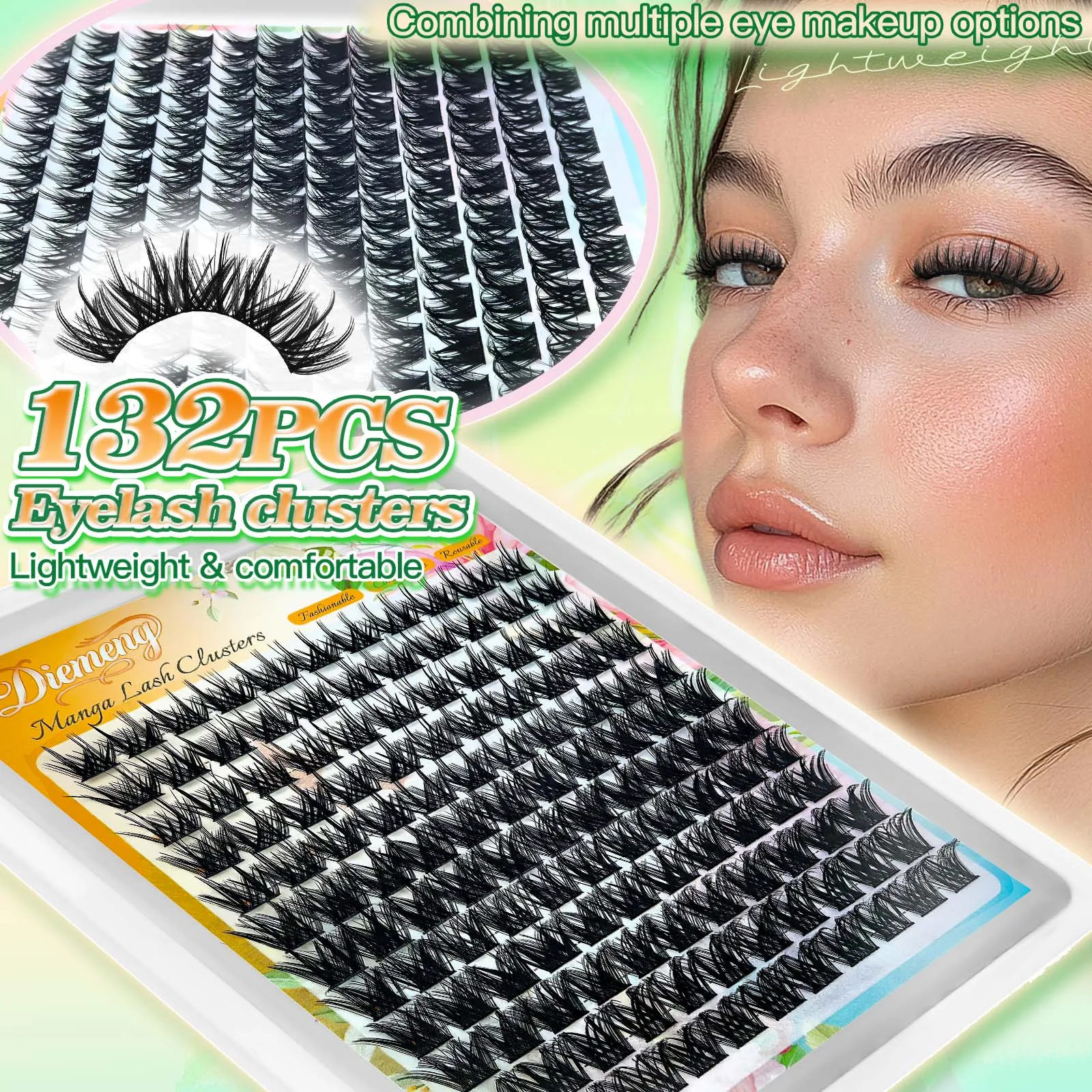 132 Clusters Lash Clusters Kit, DIY Self-Graft Eyelashes, Soft Faux Mink Individual Segmented False Lashes, Comes with Complete