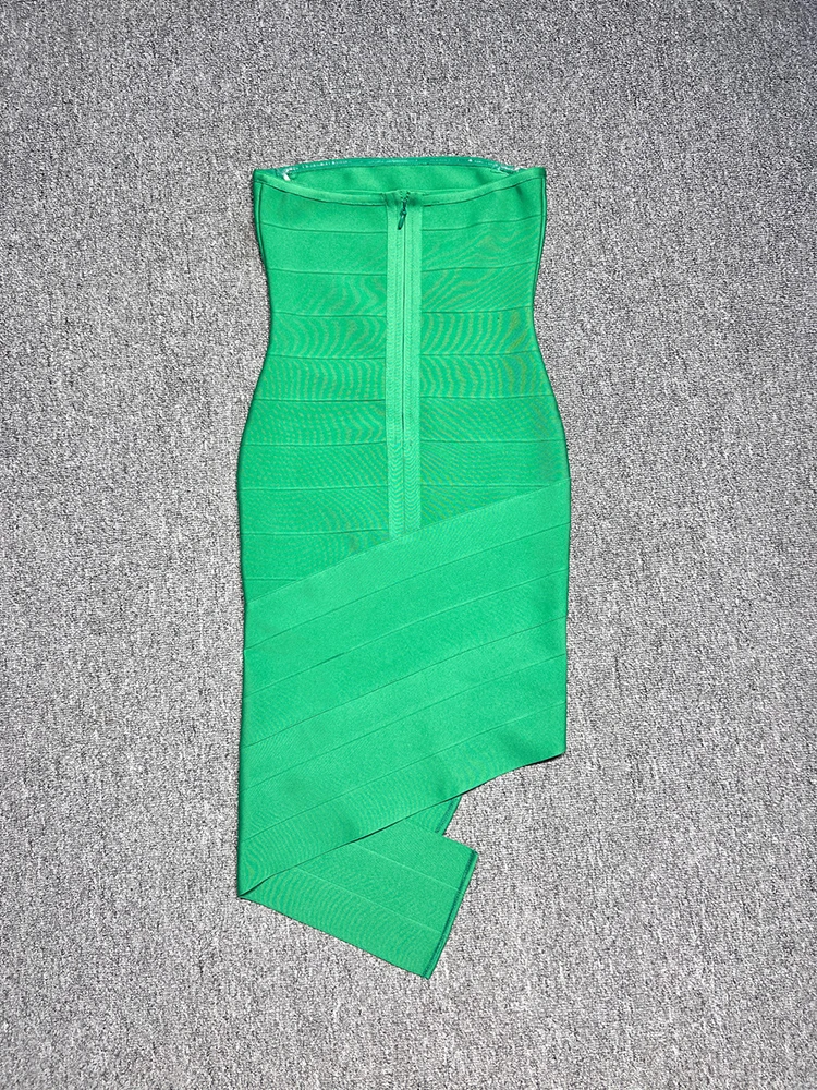 Sexy senza spalline irregolare drappeggiato vestito dalla fasciatura delle donne verde senza maniche Backless asimmetrico vestiti aderenti Celebrity Party Evening