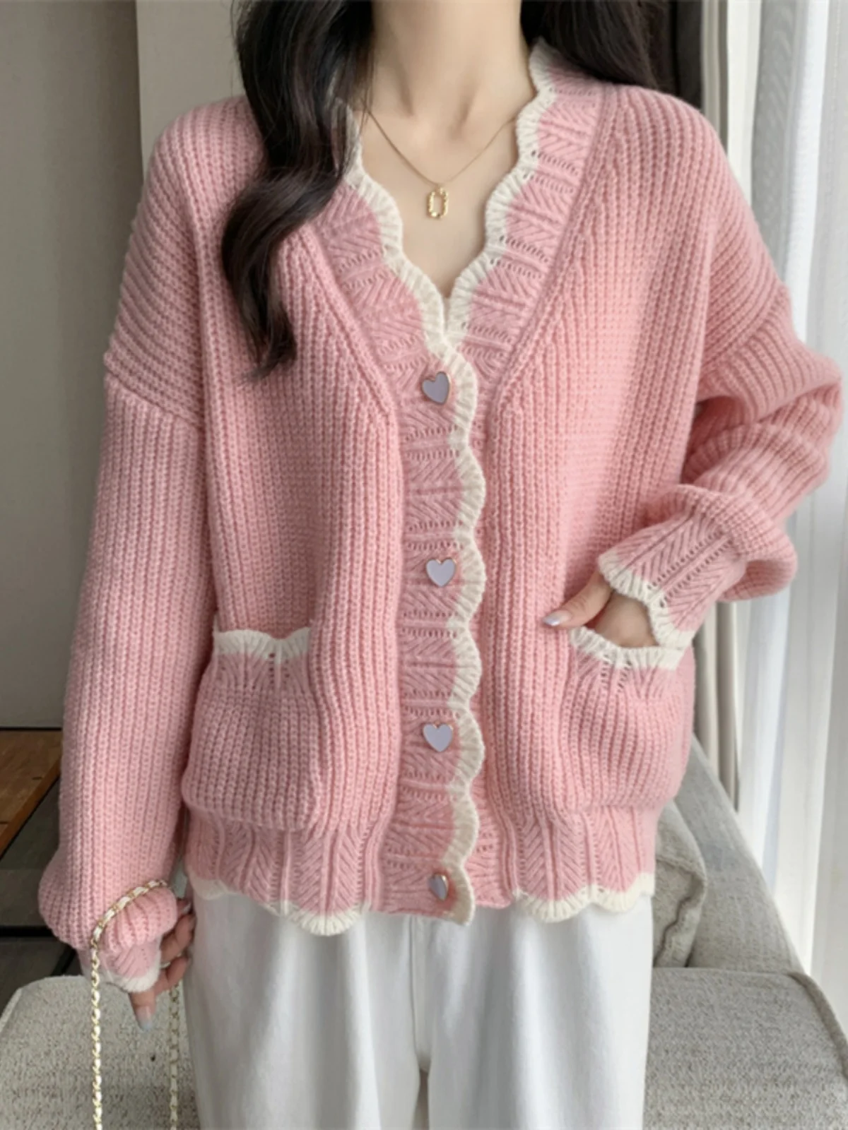 

Soft Cozy Knitwear Top Women's Lazy Sle Gentle Milk Series Early Autumn Fufu Sweater Open Cardigan Outerwear V-ne Long Sl...