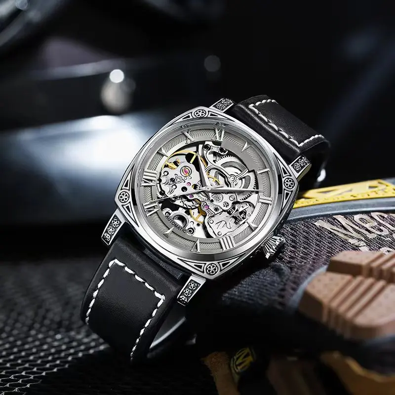 Titanium alloy metal engraved vintage punk mechanical watch with automatic luminescence and waterproof personality watch