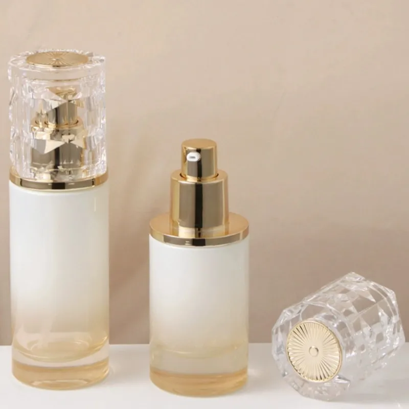 6 sztuk 30/50g słoik na krem ​​20-120ml butelka z pompką do balsamu perfumy/toner butelka z rozpylaczem szklana prasa pusty pojemnik podróżny przenośny