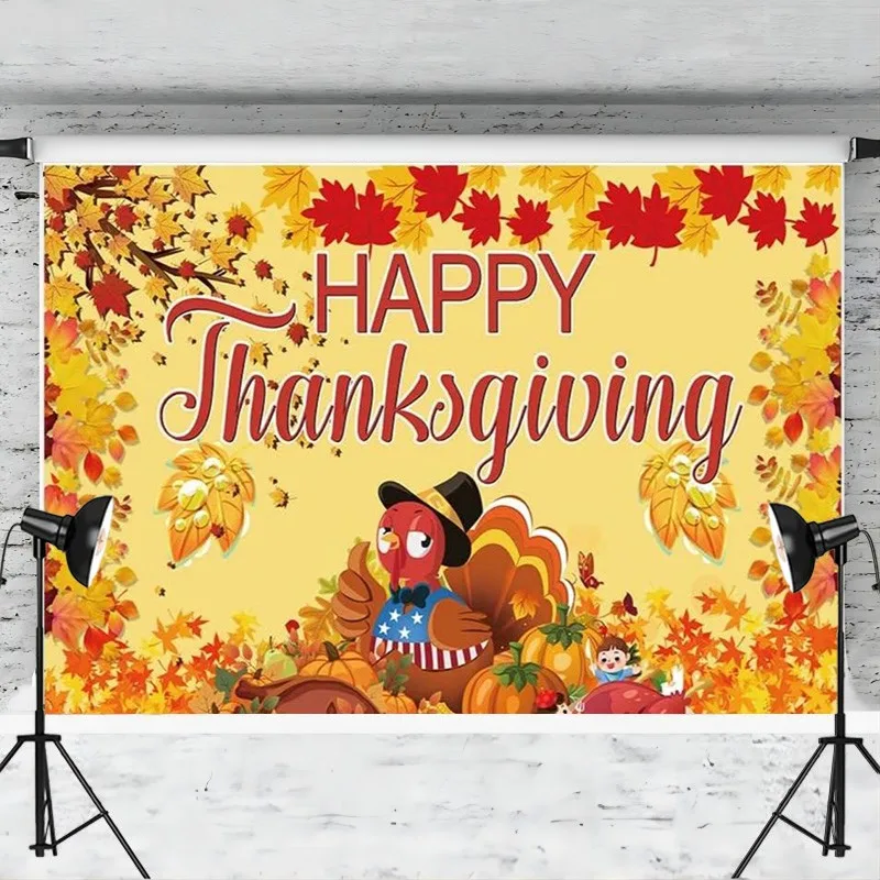 Happy Thanksgiving Backdrop Welcome Autumn Harvest Pumpkin Maple Leaf Turkey Corn Fruit for Give Thanks Party Decorations Banner