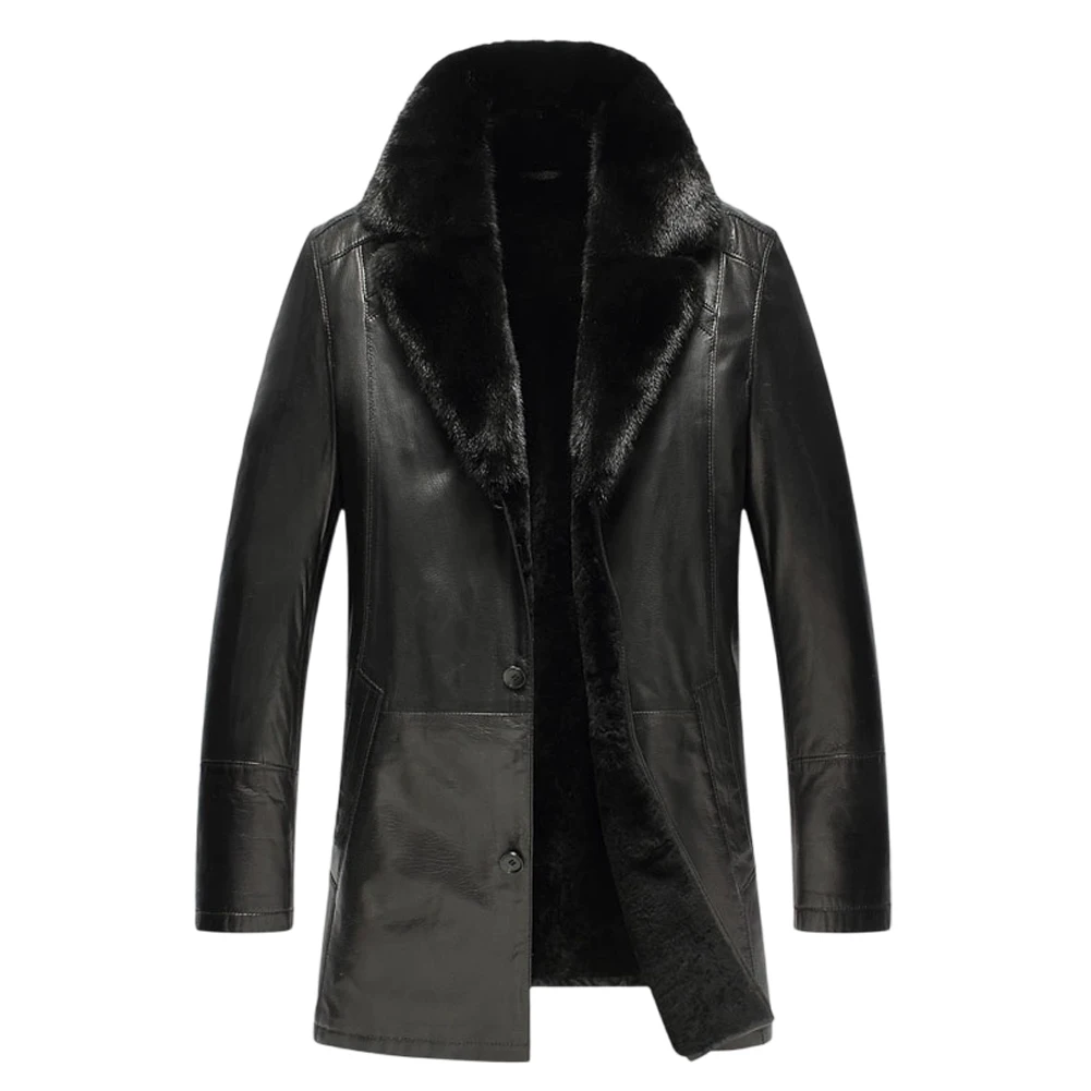 

Denny&Dora Men‘s Sheepskin Shearling Jacket with Mink Fur Collar Mid-Length Jacket