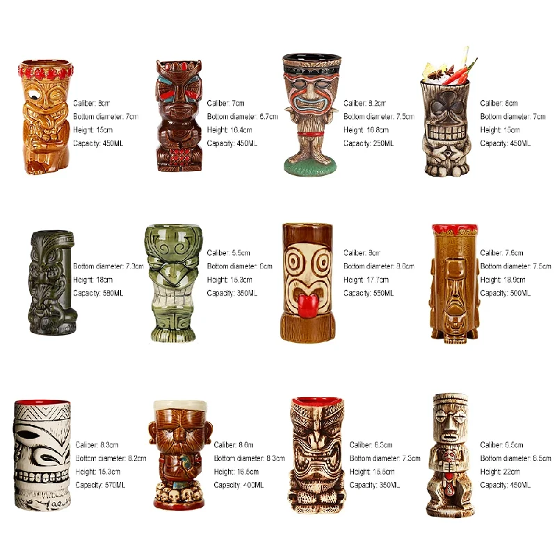 Tasse Tiki en céramique Hawaïenne, tasse à cocktail créative, outil de bar Île de Pâques, cadeau d'Halloween pour les fêtes et les boissons festives