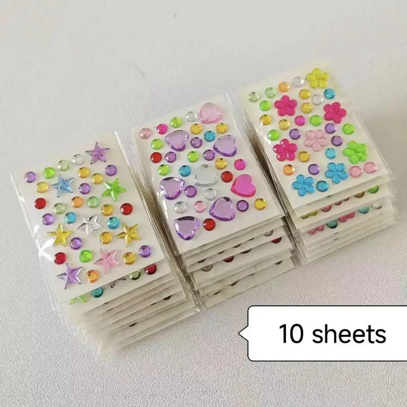 10 Sheets DIY Acrylic Three-Dimensional Decoration Colorful Diamond Mini Sticker Accessories For Children And Students