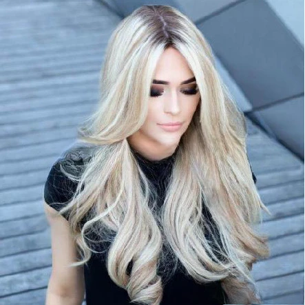 

Fashion dyed brown gradual change long bangs long curly hair