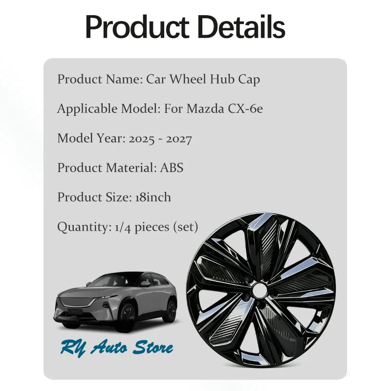 Car Wheel Hub Caps For Mazda CX-6e EZ-60 J90K 2025 2026 2027 21inch Glossy Black Covers Decorative Wheel Tire Modification Parts