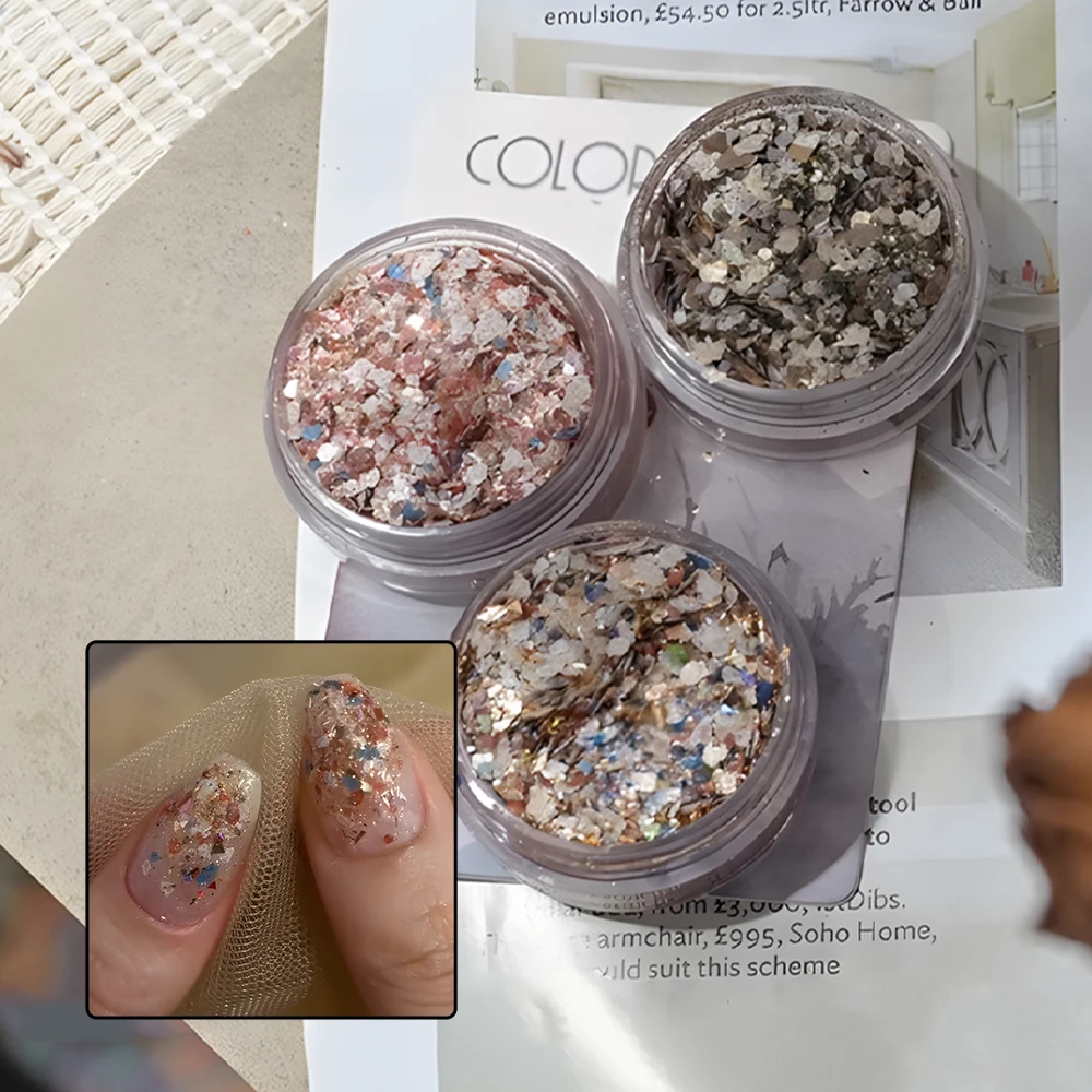1pcs Multicolor Nail Glitter Sequins, Sparkly Mixed Size Glitter Powder, DIY Manicure Decoration Supplies
